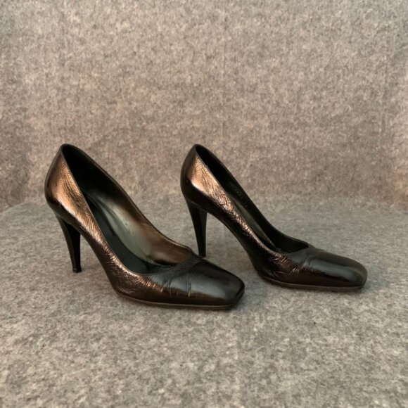 Sergio Rossi Women’s Patent Black Leather Heel Square Toe Pump Shoes - Picture 6 of 12